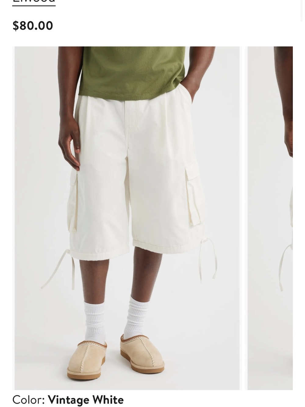Elwood Vintage White VM Cargo Shorts with Drawstring Hem size 30